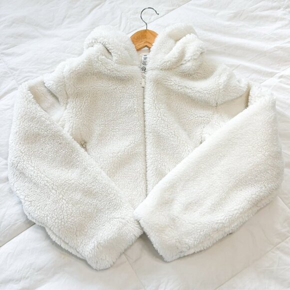Alo Yoga LA Cropped White Sherpa Fuzzy Hooded Jacket Women’s Size Medium - Picture 5 of 10